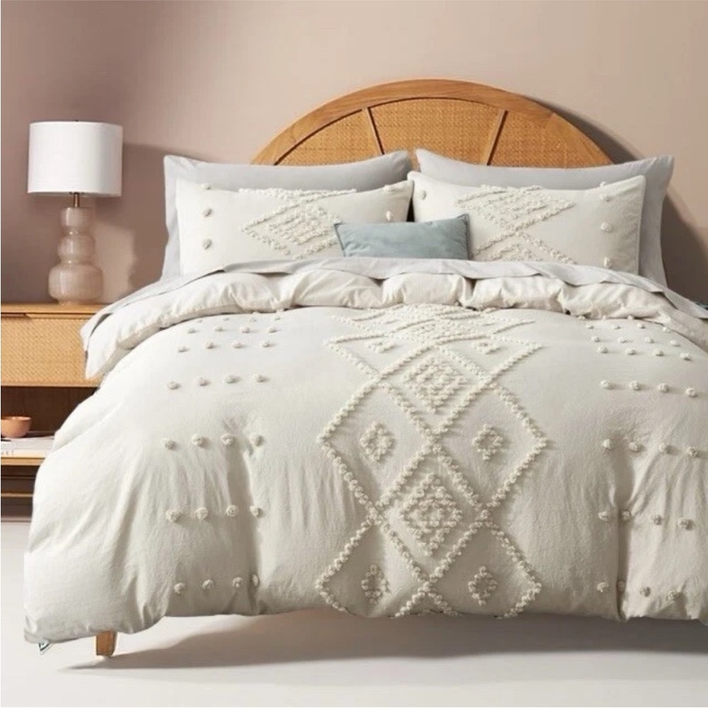 NEW Anthropologie Cream Boho Queen Tassel Comforter Duvet Blanket & Sham - NWT